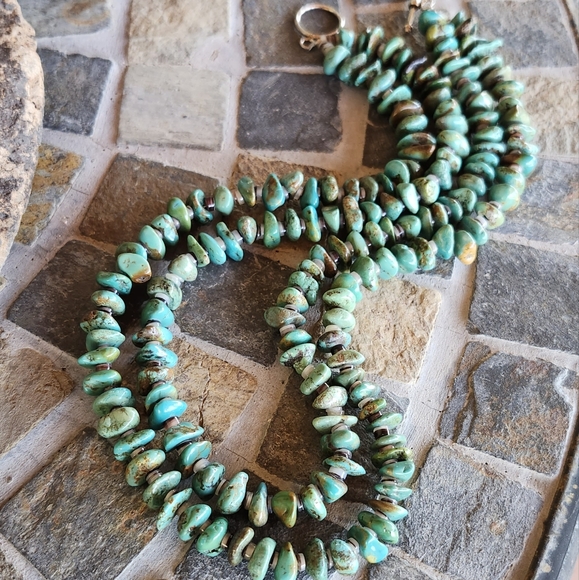 Sterling Silver Genuine Turquoise 2 strand Necklace Set - Picture 15 of 17